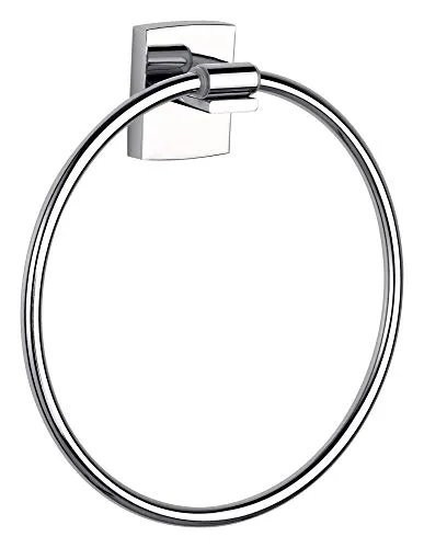 tesa KLAAM Handtuchring, verchromt - Handtuchhalter-Ring oval - zur Wandbefestigung ohne Bohren, inkl. Klebelösung - 185 mm x 200 mm x 47 mm