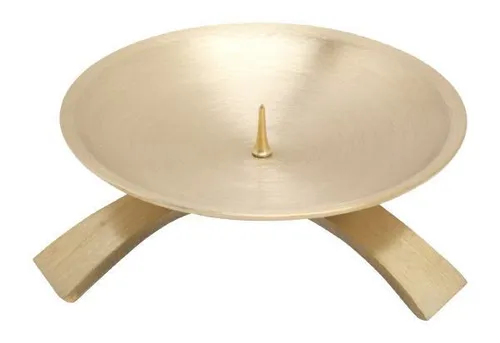 Kerzenleuchter Dreifuß Gold gebürstet kleinem Dorn Ø 9,5 cm, ideal für Taufkerze