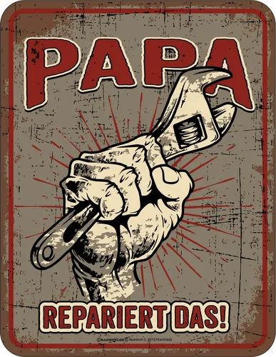Magnet Spruch - Papa - repariert das - Größe 7x9 geprägter Blechmagnet