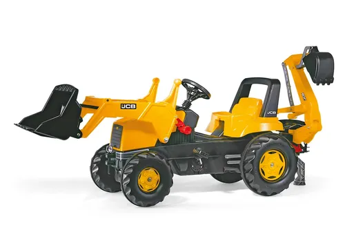 Rolly Toys 812004 - rollyJunior JCB Trettraktor mit Frontlader und Heckbagger - Tretfahrzeug für Kinder ab 3 Jahren, mit Flüsterlaufreifen für leisen Fahrspaß und verstellbarem Sitz für individuellen Komfort.