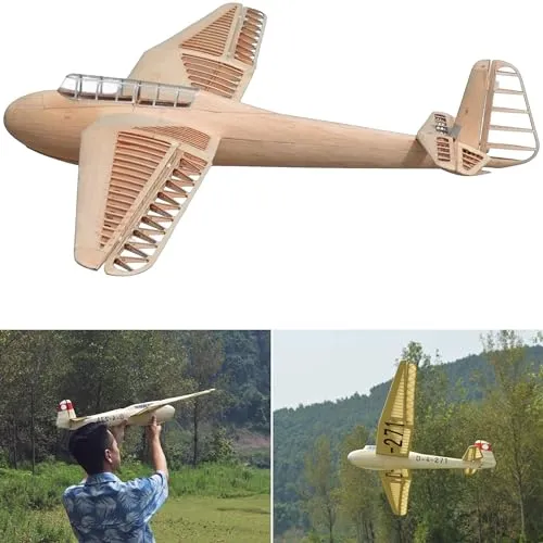 DFS Kranich Modellflugzeug Kit, Maßstab 1:12, 1498 mm Spannweite, Lasercut Holz Bauteile, SD7032 Profil, 645 mm Rumpflänge, 350 g RTF, RC Gleiter Modell Holzbausatz, Flugzeugmodell zum selber Bauen