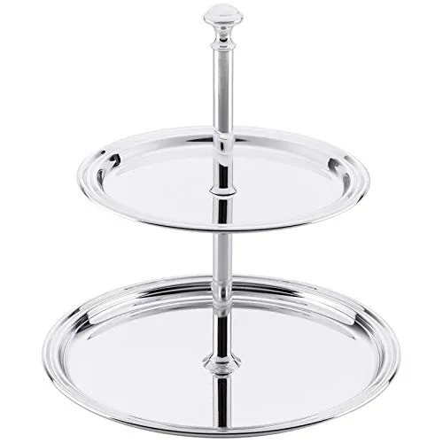 versilberte Etagere mit 2 Etagen - kleiner Servier-Ständer 23 cm mit 2 Tellern - Deko-Ständer 2-stöckig - ideal für Obst, Pralinen, Nüsse, Konfekt, Gebäck oder Snacks
