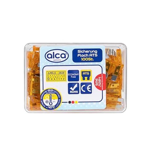 alca® Flach-Sicherungen 5 A; 100 St. Economy Box orangene Auto Flachsicherungen Schmelzsicherung für Caravan Traktor Bus Motorrad Kfz Pkw Lkw etc.
