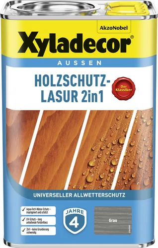 Xyladecor Holzschutz-Lasur 4 L grau 2in1 - Holzlasuren mit optimalem Schutz und Farbton, ideal für langlebige und wetterfeste Holzoberflächen.