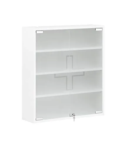 Schildmeyer Medizinschrank 701987 - abschließbar und stilvoll - Medizinschrank in Weiß matt, 71,5 x 64,2 x 19,6 cm, mit 2 Glastüren aus ESG Sicherheitsglas. Sicher und elegant, ideal für die ordentliche Aufbewahrung von Medikamenten.