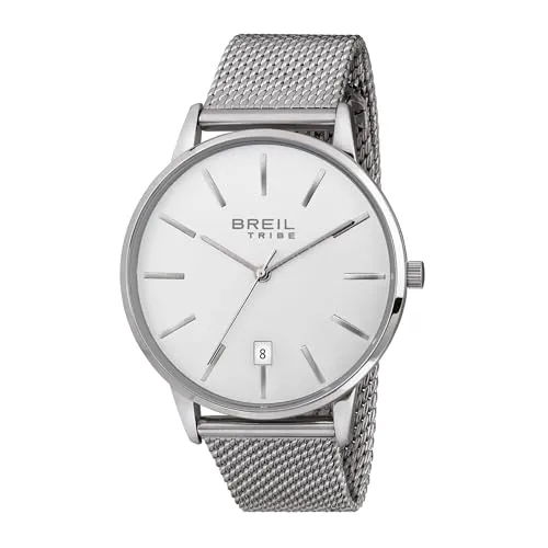 Breil Uhr Herren Avery Ziffernblatt Weiss Bewegung NUR Zeit Quartz e MESH Stahl Silber EW0493