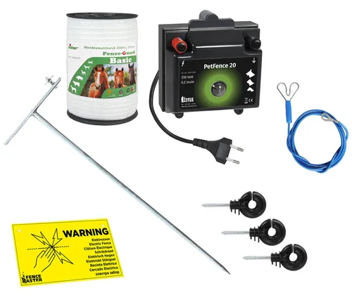 Elektrozaun Starterset für den Garten - Weidezäune & Pfähle, ideal für Hunde- und Katzenhaltung, inklusive 200 Meter Zaunmaterial für optimalen Schutz und Sicherheit im Garten.