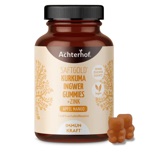 Saftgold Kurkuma Ingwer Gummies Apfel Mango + Zink (75 Stück)