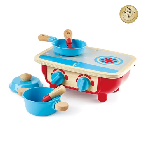 Hape Kinderküche E3170 – Spielküche aus Holz mit Zubehör - Küchen-Spielzeugset mit 5-teiligem Metallzubehör für kreatives Spiel, fördert die Kreativität und die Auge-Hand-Koordination. Ideal für kleine Hände und sicheres Spielen.