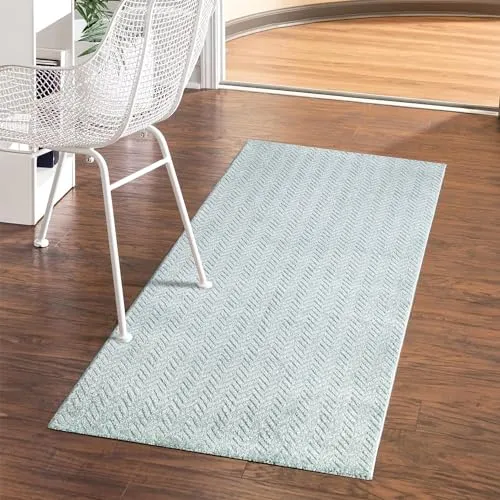 carpet city Teppich Wohnzimmer 80x150 cm - Grün/Türkis - Kurzflor, 3D-Effekt, Glanzgarn - Chevron-Muster - Moderne Teppiche Schlafzimmer, Flur, Esszimmer