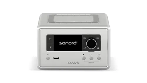 sonoro Relax Internetradio mit Bluetooth – Silber - Vielseitiges Internetradio mit DAB+, FM und Streamingdiensten. Ausgestattet mit Schlaf-Timer und Dual-Alarm für entspanntes Aufwachen. Kompaktes Design für jeden Raum.