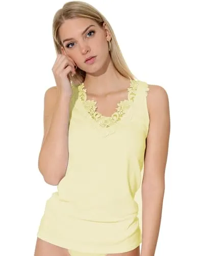 Damen Shirt, Unterhemd mit extra großer Spitze, Trägershirt ohne Seitennaht - Cottonprime (52/54, Sekt-Gelb)