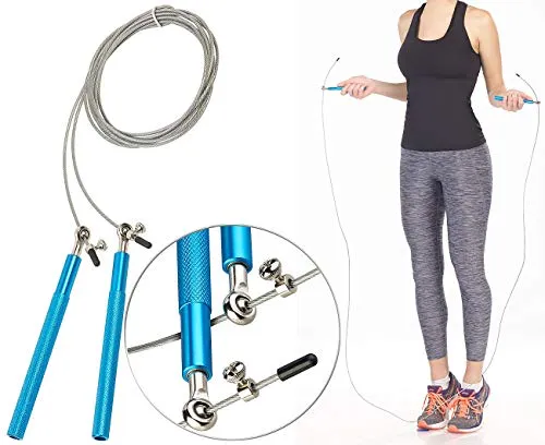 PEARL Sports Draht Springseil: Profi-Highspeed-Springseil mit 3D-Kugellagern und Drahtkern, blau (Profi Boxen, Sport, Anti Rutsch)