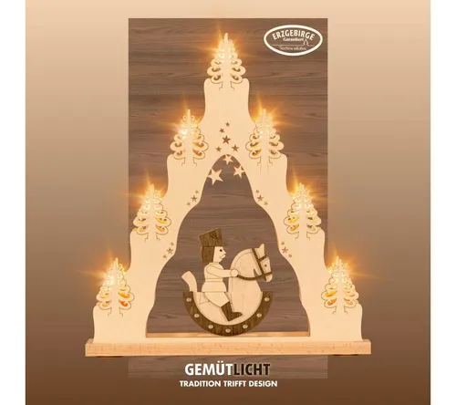 Weigla LED Schwibbogen LED Reiterlein, Lichterspitze aus Holz, NATUR-BRAUN, Made in Germany, Erzgebirge garantiert, Weihnachtsdeko Innen, Weihnachtsbeleuchtung