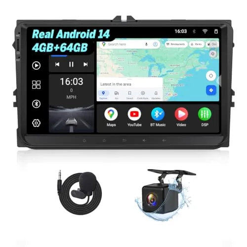 Eonon 9 Zoll für Volkswagen SEAT Skoda Golf VI/V Polo T5 Autoradio VWX7A | Android 14 für Touran 4+64GB GPS CarPlay Android Auto MirrorLink Bluetooth USB Unterstützung Video Ausgang Rückfahrkamera