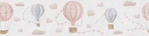 A.S. Création Kinderzimmer-Tapete Lilly & Luis - Strapazierfähige Vliestapete in Borte Wolken-Optik - 5,00 m x 0,13 m - Creme, Beige, Rosa, Blau – 771351