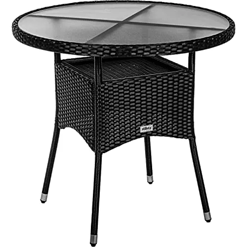 STILISTA Beistelltisch rund Milch-Glas Tischplatte Polyrattan, Farb- und Größenwahl, 80 cm schwarz