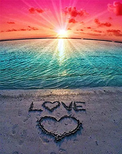 Abillyn Stickerei-Set, Kreuzstich, Liebe, Strand, Sonnenuntergang, mit gedrucktem Muster, Starter-Set (Sonnenuntergang)