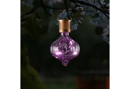 MARELIDA LED Solarleuchte LED Solar Glühbirne Gartenleuchte Balkon Kugelleuchte H: 11,7cm lila, LED Classic, warmweiß (2100K bis 3000K)