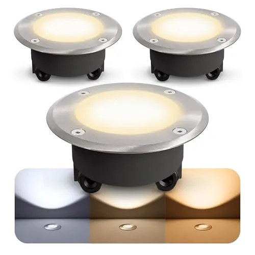 3er Set dimmbare LED Bodeneinbaustrahler VISKOS für Außen - Robuste, befahrbare Außenleuchte mit IP67 Schutz. Flexibles Lichtdesign mit klarem und satiniertem Glas – ideal für stimmungsvolle Gartenbeleuchtung.