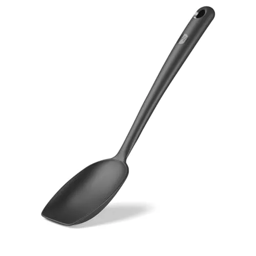 Hoffmann Soßenlöffel aus Edelstahl mit Silikonummantelung, 32 cm, Anthrazit, Hitzebeständig bis 200°C, für Soßen und Suppen, Lebensmittelecht, Küchenhelfer, Kochlöffel, Saucenlöffel