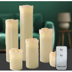 X4-LIFE LED Echtwachskerzen mit Wachstropfen 6er Set inkl. Fernbedienung - Creme