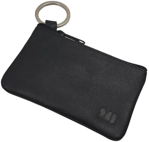 myledershop Echt Leder Schlüsseltasche/Schlüsseletui/Schlüsselmäppchen mit 1 Reißverschlussfach und Schlüsselring (Ziegenleder Nappa Schwarz)