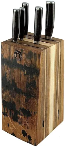 Handgefertigter Messerblock aus Faasdauben + 5 KAI Shun Tim Mälzer Damastmesser