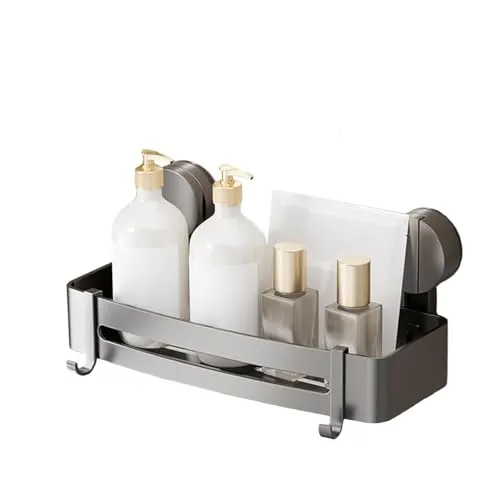 Copiel Duschablage Ohne Bohren, Duschregal Mit Saugnapf mit 2 Haken, Abnehmbare und rostfreie Shampoo-Halterung Toiletries für Dusche Badezimmer Organizer Kinderleichte Montage
