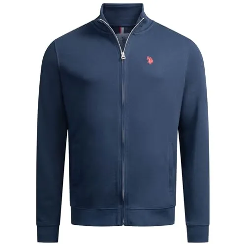 U.S. Polo Assn. Herren Sweatjacke (S-XXL) mit Stehkragen, Reißverschluss, Eingrifftaschen und Leichter Fütterung P020 - Navy-Rot - Gr.L