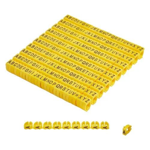 Produktbild Kabelmarker Clips gelb A–Z, 260 St. für 6 mm² Kabel je 10x Buchstaben Offgridtec