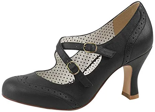 Pinup Couture Damen FLAPPER-35 Pumps, Schwarz (Blk Faux Leather)