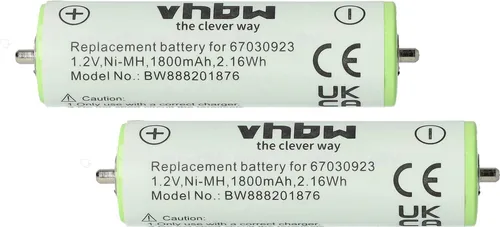 vhbw 2x Akku kompatibel mit Braun 5723, 5724, 5739 model 350, 5723 model 5614, 5721 Flex XP 5610, 5738, 5735, 5736 Rasierer (1800 mAh, 1,2 V, NiMH)