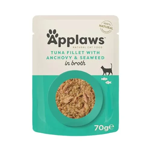 Applaws Premium Natural Katzenfutter Nass, Thunfischfilet mit Sardellen in Brühe 70g Portionsbeutel (12x70g )