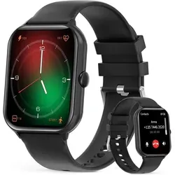 UHOOFIT Smartwatch mit Telefonfunktion, 1,95 Zoll HD Display, Fitnessuhr mit Herzfrequenz, Schlafmonitor, 100+ Sportmodi, IP67 wasserdicht, kompatibel - Schwarz