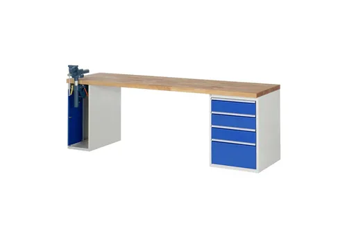 Rau Werkbank Modell 7510 mit 4 Schubladen - Robuste Werkbank mit massiver Buche-Arbeitsplatte, ideal für Werkstatt und DIY-Projekte. Inklusive 4 Schubladen und Schrank für optimale Organisation.
