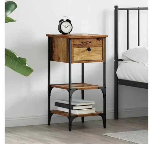 furnicato Nachttisch Modern, 33,5 x 36 x 70 cm, Braun - Moderner Nachttisch mit geräumigen Schubladen für Ordnung im Schlafzimmer. Robuste Kombination aus Massivholz und Eisen, ideal für stilvolle Einrichtung und einfache Pflege.