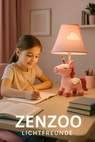ZENZOO Lichtfreund Einhorn rosa Stofftierlampe Tischleuchte Nachttischleuchte