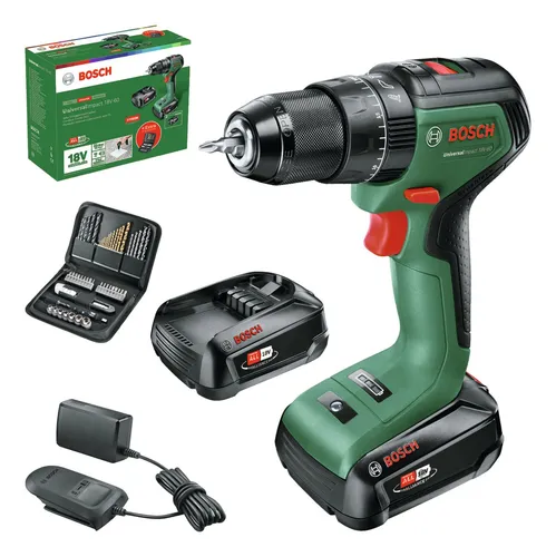 Bosch Akku-Bohrschrauber UniversalImpact 18V-60 mit 2x Akku 2 Ah & Zubehör-Set