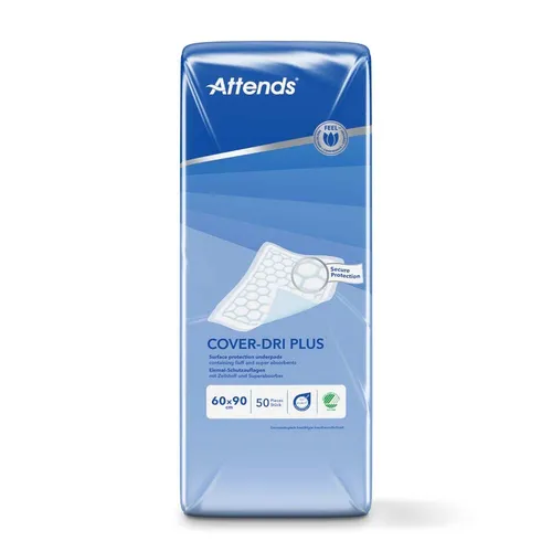 Attends Cover-Dri Plus 60 x 90 cm - 200 Stück - Inkontinenzeinlagen mit leistungsfähigem Superabsorber, der Feuchtigkeit zuverlässig bindet und unangenehme Gerüche reduziert. Ideal für Zuhause und unterwegs!