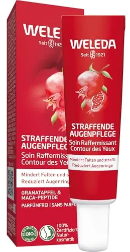 WELEDA Bio Straffende Augenpflege - Naturkosmetik Natural Anti Aging Augencreme mit Granatapfelsamenöl & Maca-Peptiden. Augenpflege mindert Falten & Augenringe. Strafft die Haut um die Augen (1x12ml)