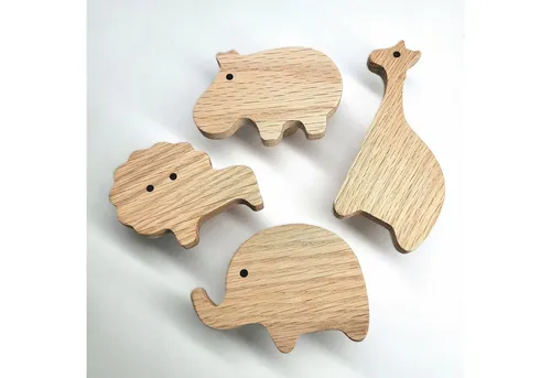 ScandiHooks Wandhaken Safari Wandhaken, Afrikanische Tiere, Elefant, Löwe, Giraffe, Nilpferd, Kinderzimmer, Babyzimmer, Ankleide, Eingang, Eingangsbereich, Schlafzimmer, Bad, Badezimmer, WC, Flur, (4-St), Unbehandeltes und nachhaltiges Eichen-Massivholz