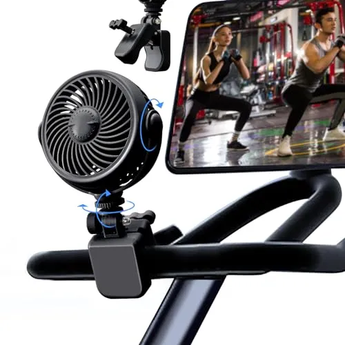 Nauttxon Wiederaufladbarer Peloton-Fahrradventilator mit Wattepads für Dufttropfen, Clip, tragbarer batteriebetriebener Ventilator für Laufband, stationäres Fahrrad, Heimtrainer, Kinderwagen, Zubehör