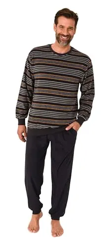Normann Herren Frottee Schlafanzug lang mit Bündchen - orange, Größe: 48 - Kuschelweicher Frottee Schlafanzug in eleganter Streifenoptik, ideal für kalte Nächte. Die praktischen Bündchen sorgen für optimalen Sitz und Komfort. Markenqualität von Normann, auch in Übergrößen erhältlich.