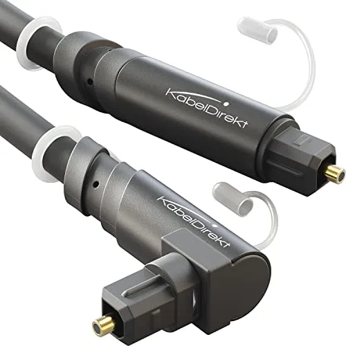 KabelDirekt - TOSLINK-Kabel 90° Gewinkelt Mit 0% Signalverlust - 0,5 m Glasfaserkabel für Soundbar, Stereoanlage, Verstärker, Heimkino, Xbox One/PS4 (Optisches Audiokabel)