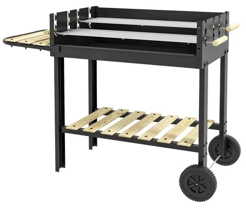 Holzkohlegrill, BBQ Campinggrill mit zwei Grillrosten, Ablage, Griff, Metall, Schwarz, 113x53,5x82,5cm