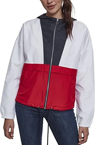 Urban Classics Damen 3-Tone Oversize Windbreaker - Stylische Funktionsjacke für Frauen im angesagten Colour-Blocking Design, ideal für Übergangszeiten. Mit Kordelzug für individuelle Anpassung und hochschließendem Reißverschluss.
