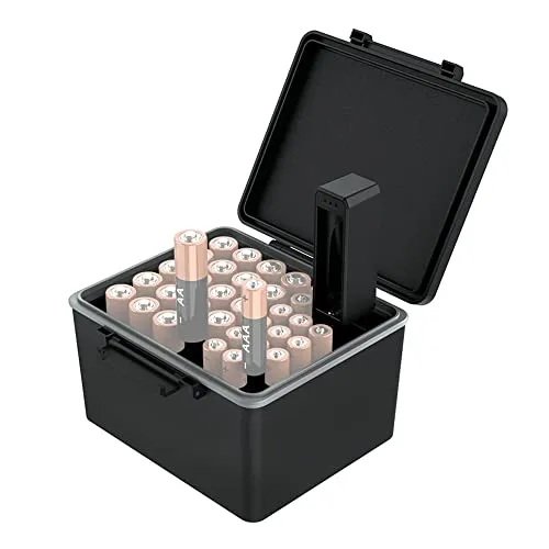 JJC AAA AA Batterie-Organizer Aufbewahrungskoffer mit Batterietester, Wasserabweisender Hartschalen-Batterien Organizer mit abnehmbarem Batterieprüfer, hält 20 AA-Batterien und 14 AAA-Batterien