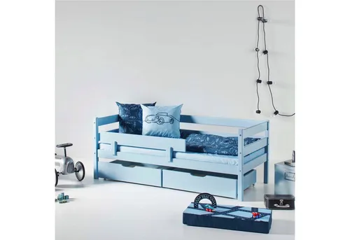 HOPPEKIDS ECO Comfort Kinderbett - Skandinavisches Einzelbett aus massivem Kiefernholz mit Rollrost, zertifiziert nach dem Nordischen Umweltzeichen für sichere und nachhaltige Kindermöbel.
