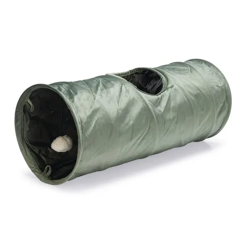 Karlie Tiertunnel Designed by Lotte Katzentunnel Cylla - 65 x 25 cm, Grün - Agility-Geräte für Katzen, mit integriertem Spielzeug und stilvollem Samtstoff, ideal zum Spielen und Verstecken.